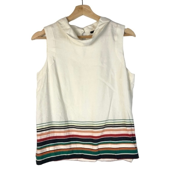 Ann Taylor Petite Ivory White Colorful Stripe Cowl Neck Sleeveless Top SP - Picture 1 of 5